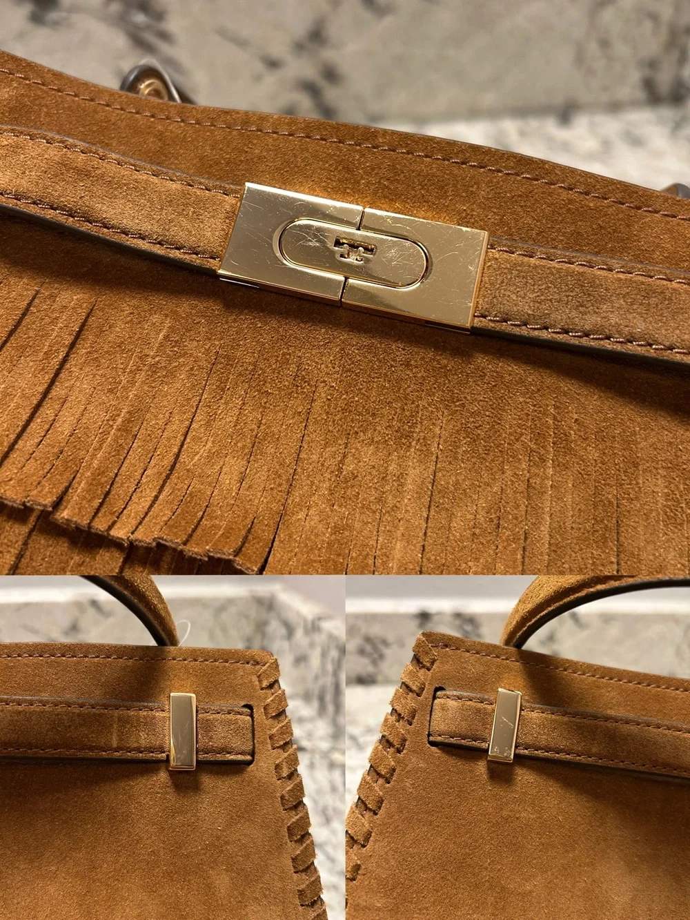 NWT Tory Burch MINI LEE RADZIWILL SUEDE FRINGE TOP-HANDLE BAG, $630 Retail